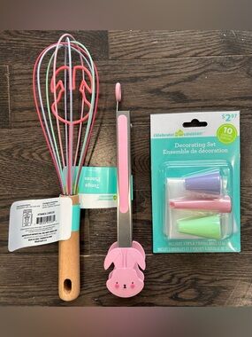 Pink Bunny Tongs & Pastel Silicone Whisk Set